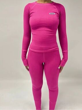 Seamless Thermal Long Sleeve Top & Legging Set - Hot Pink/Black